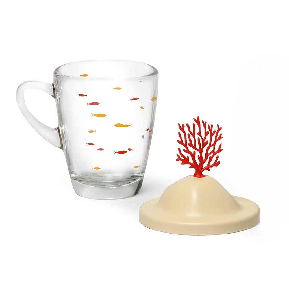 Bleaching Coral Glass Mug and Lid/Holder
